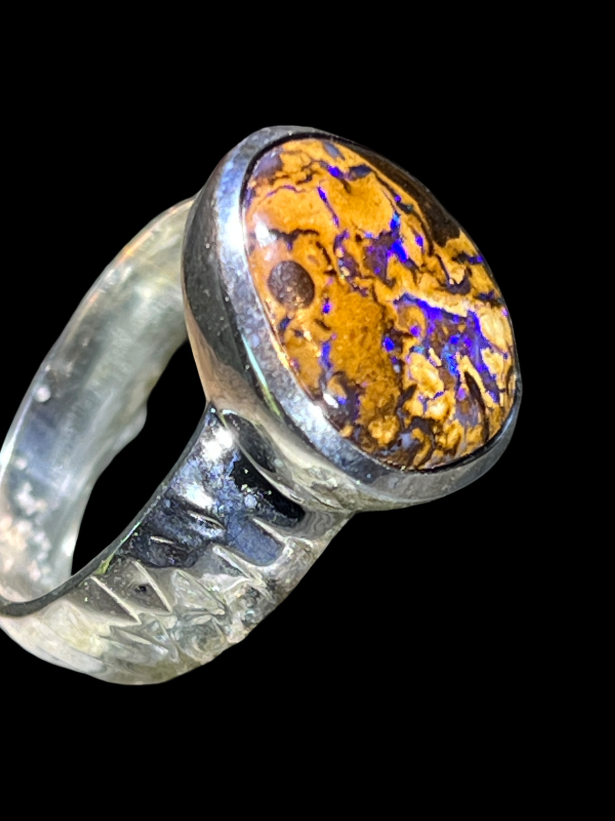 Boulder Opal Sunday Prize Crystal Track Opulent Azure Sterling Silver Ring Deuter