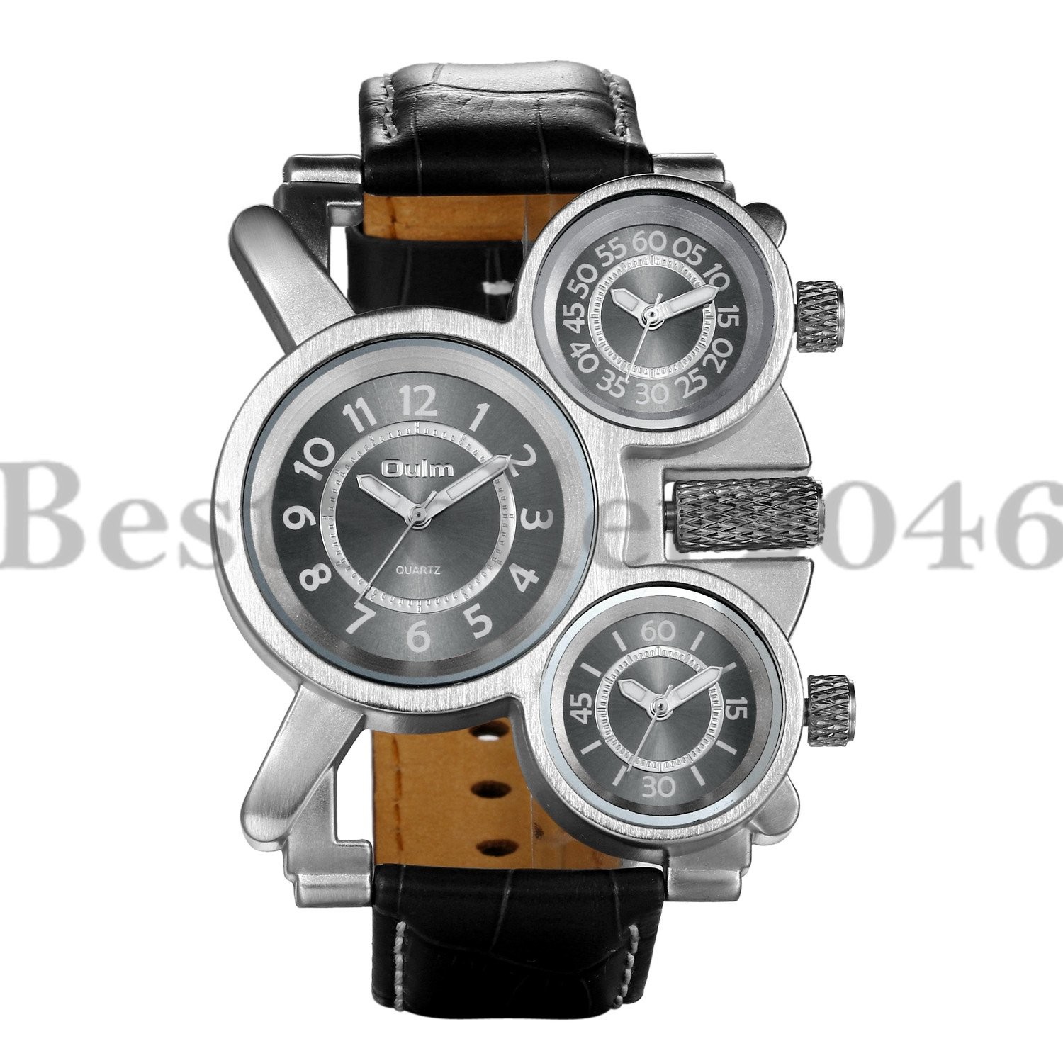 Men Multi Time Zone Analog Quartz Watch Military Sport Leather Band Wristwatches