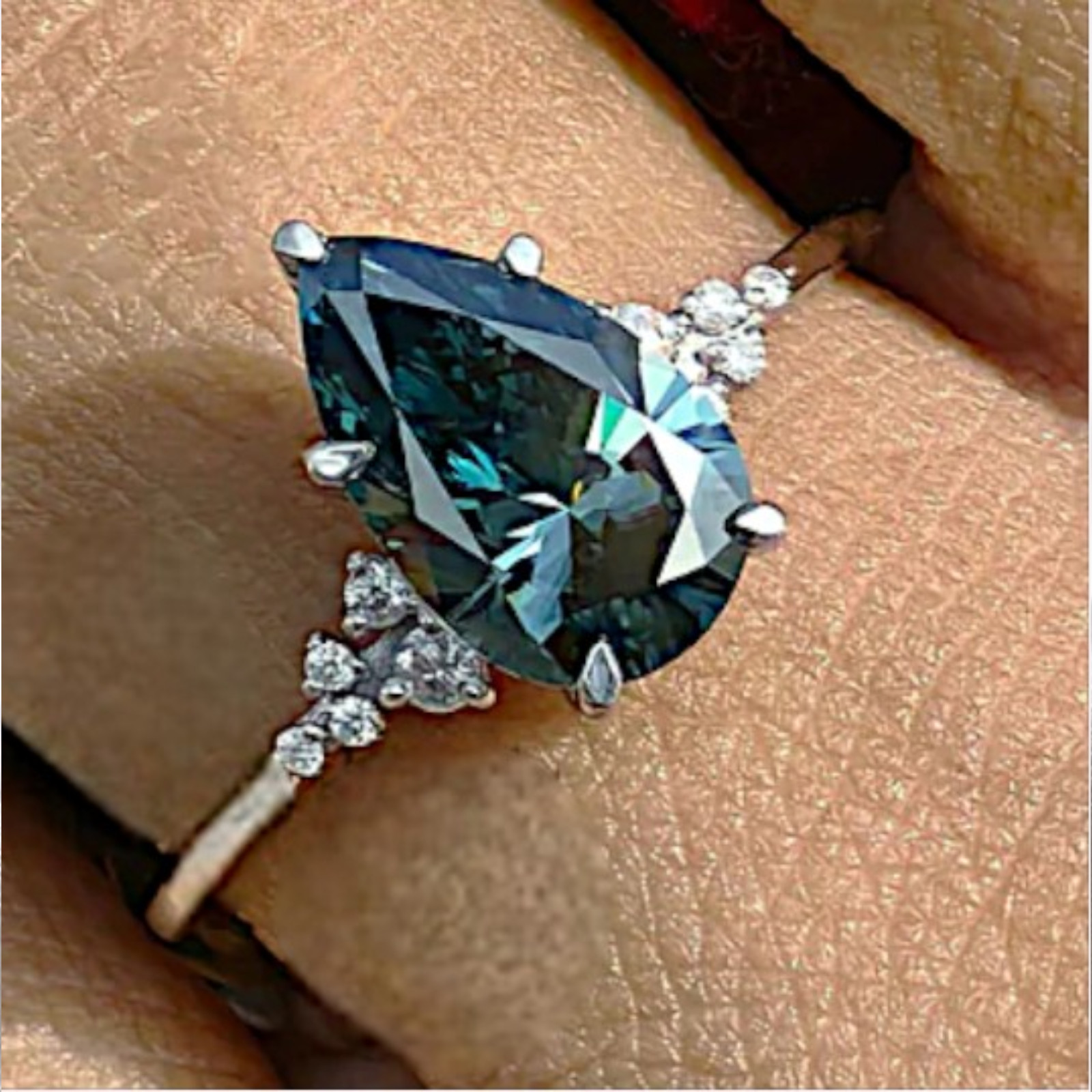 18K White Gold Fancy Intense Blue 2.15 CT Pear Cut Lab Grown Diamond Women Ring