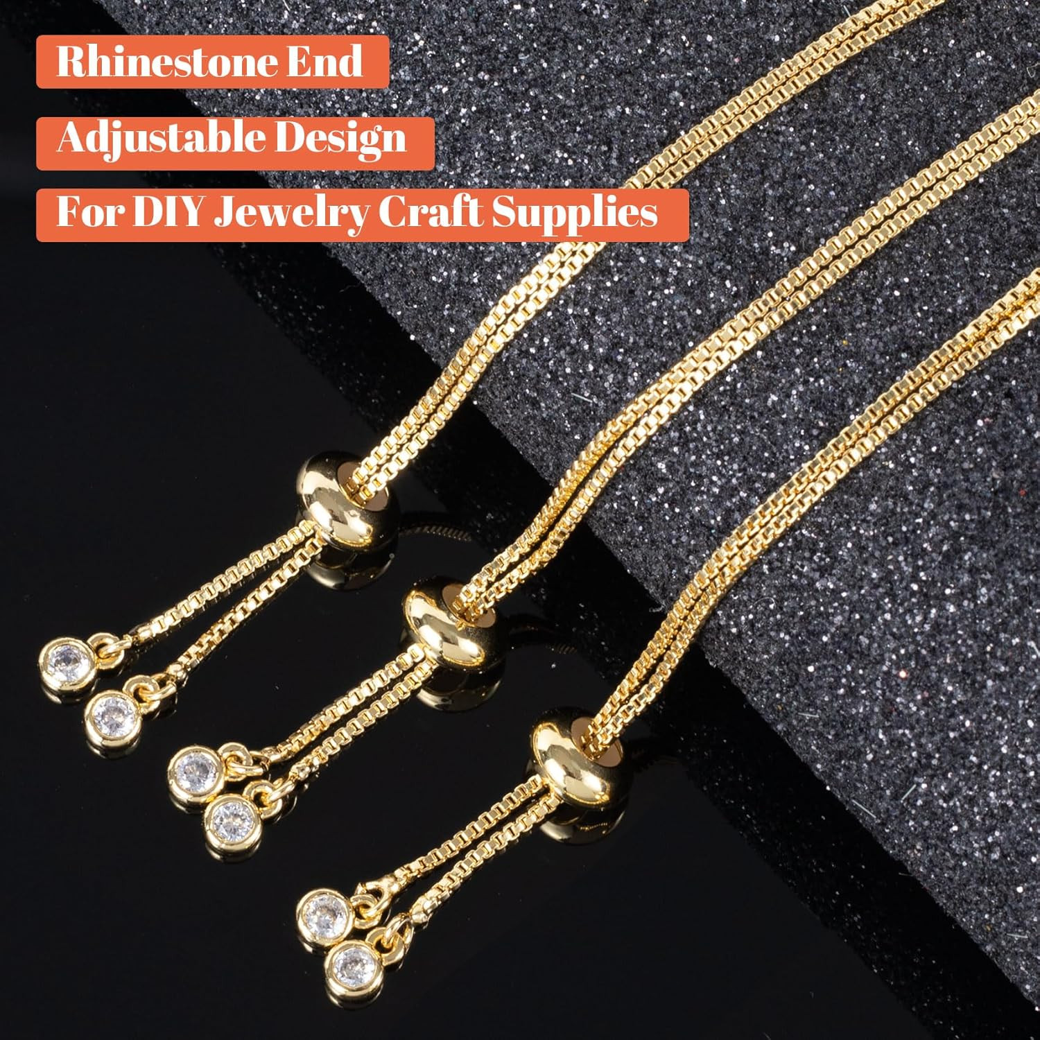 3Pcs Adjustable Slider Bracelet for Jewelry Making, 18K Gold Plated Charm Bracel