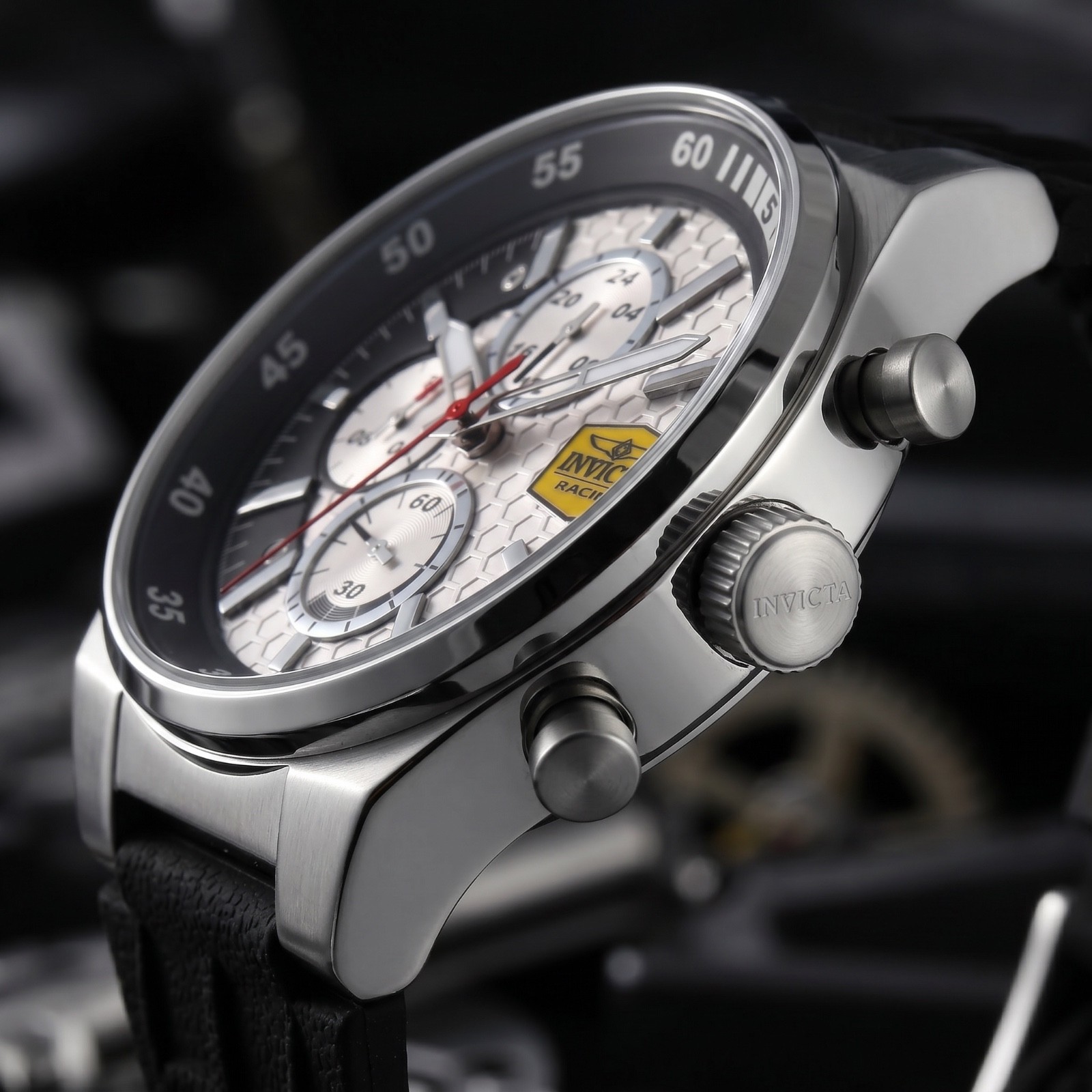 Invicta Racing Champier 47736 Men’s 44mm Chronograph White Dial Black Strap