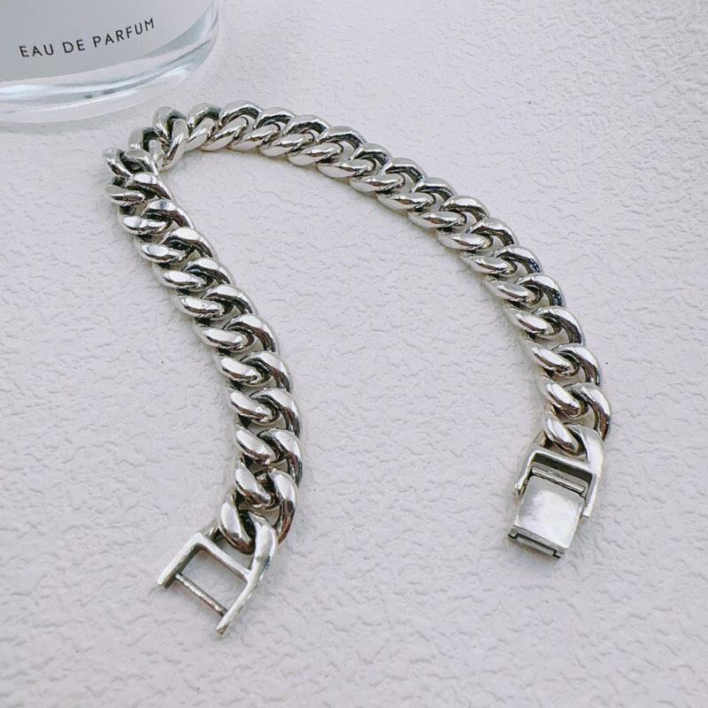 Real 925 Sterling Silver Bracelet Women Men 10mm Curb Cuban Link Bracelet