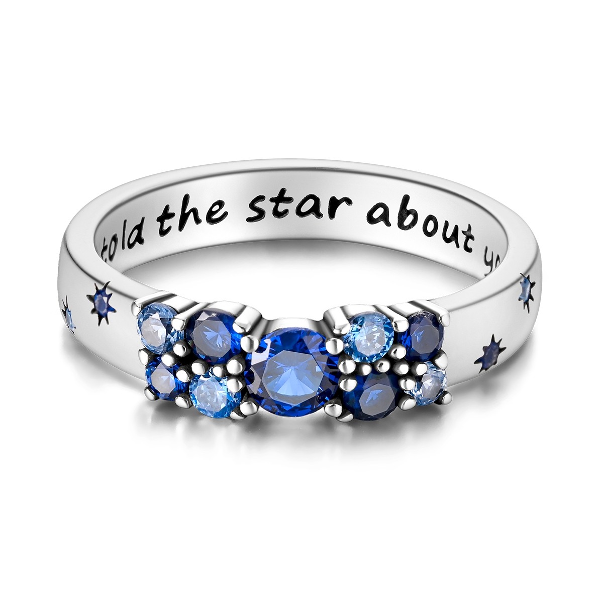LAZA 925 Sterling Silver Ring Star Password Blue AAA CZ for Women Jewelry