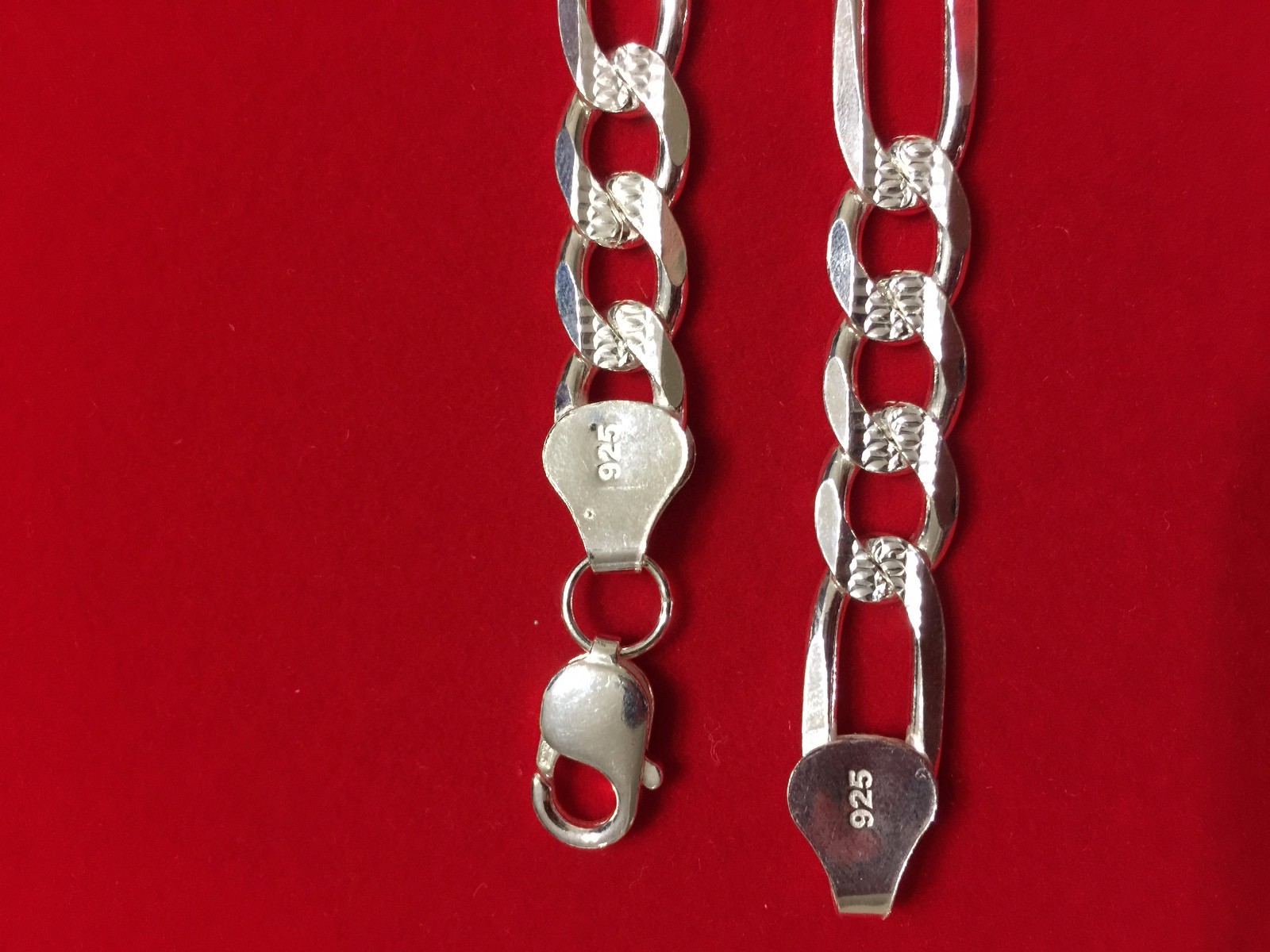 Sterling Silver .925 Solid Figaro Diamond cut 4mm(100) Chain 7.5″ to 24″ Inches