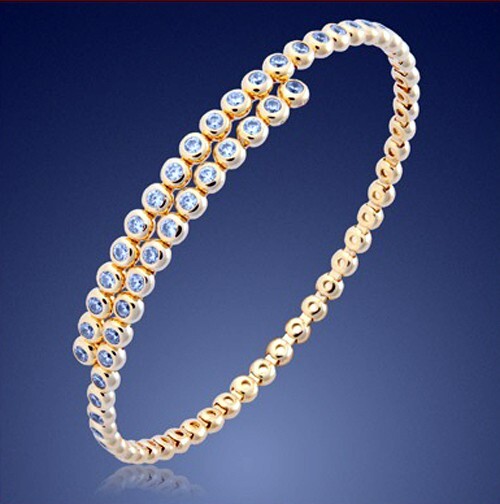 925 REAL SILVER, GOLD Cubic Zirconia Bracelet Bangle Flexible Gold Plated 9g