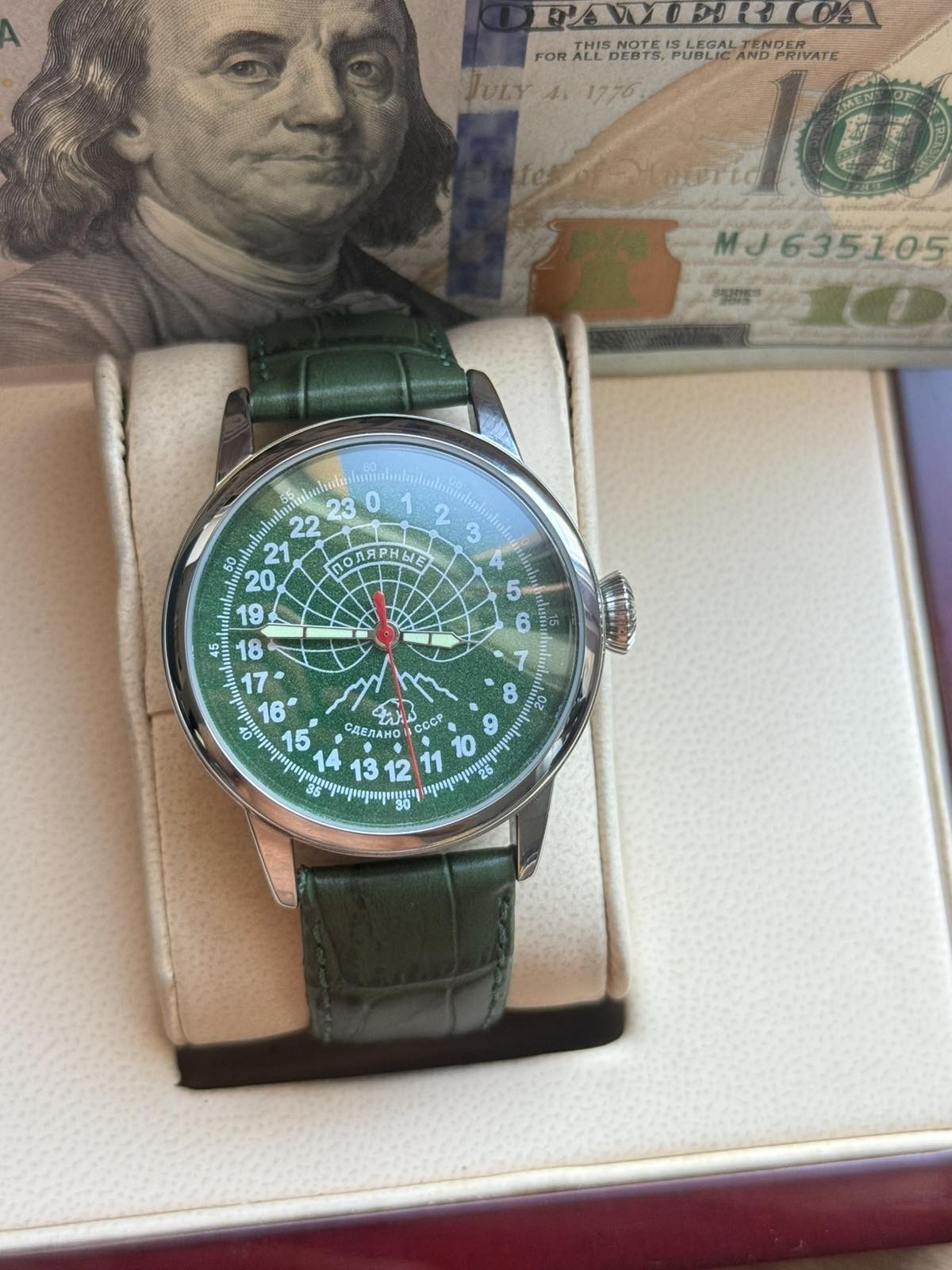 Watch 24h Mechanical Raketa Wrist Men Soviet USSR Polar Day Russian Rare Green