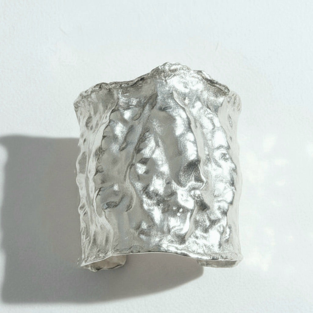 Hammered CUSTOM Organic Solid 999 Silver Bracelet Cff 80g Wide 75mm ALL Sizes