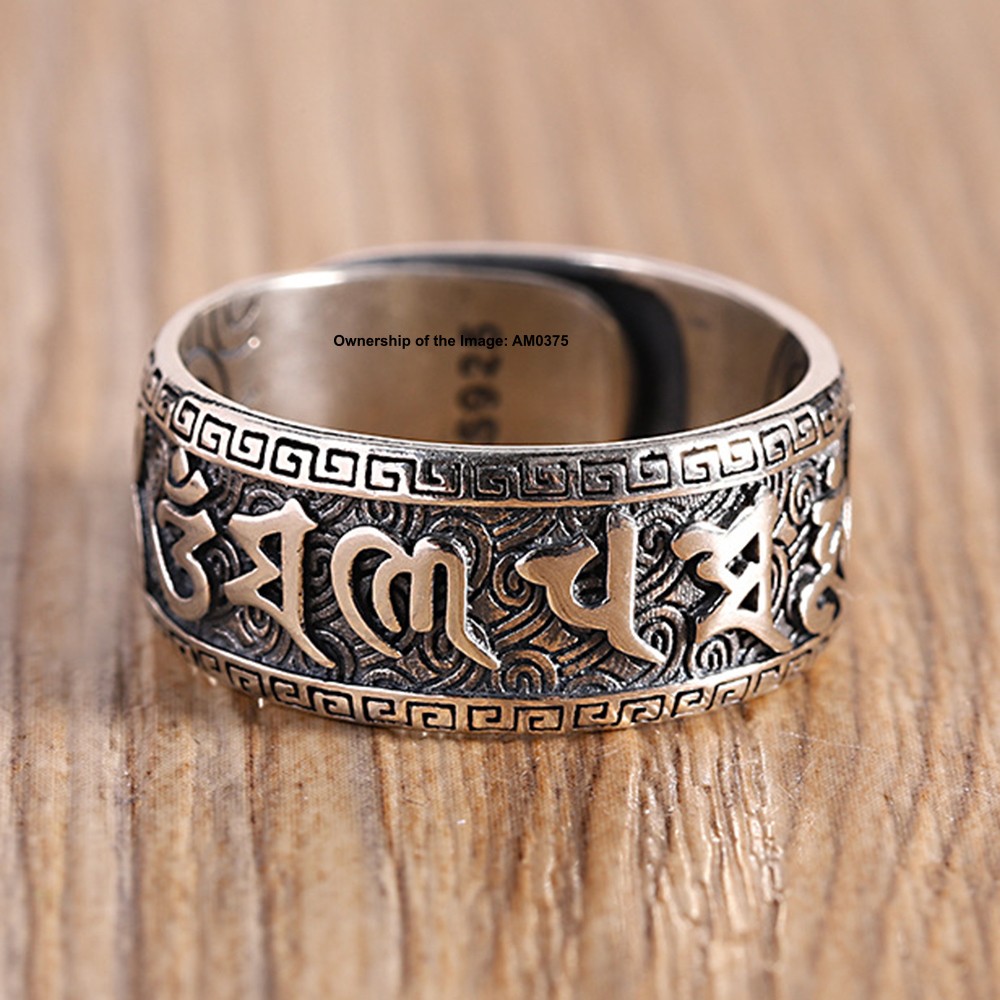 Solid 925 Sterling Silver Buddhist Sutra Women Men Ring Band Adjustable 6-9