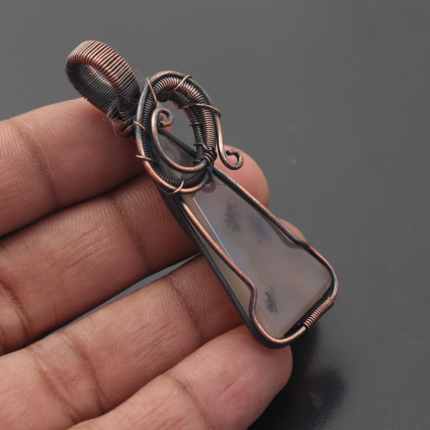 Montana Agate Gemstone Copper Wire Wrapped Handmade Pendant Jewelry Gift For Her