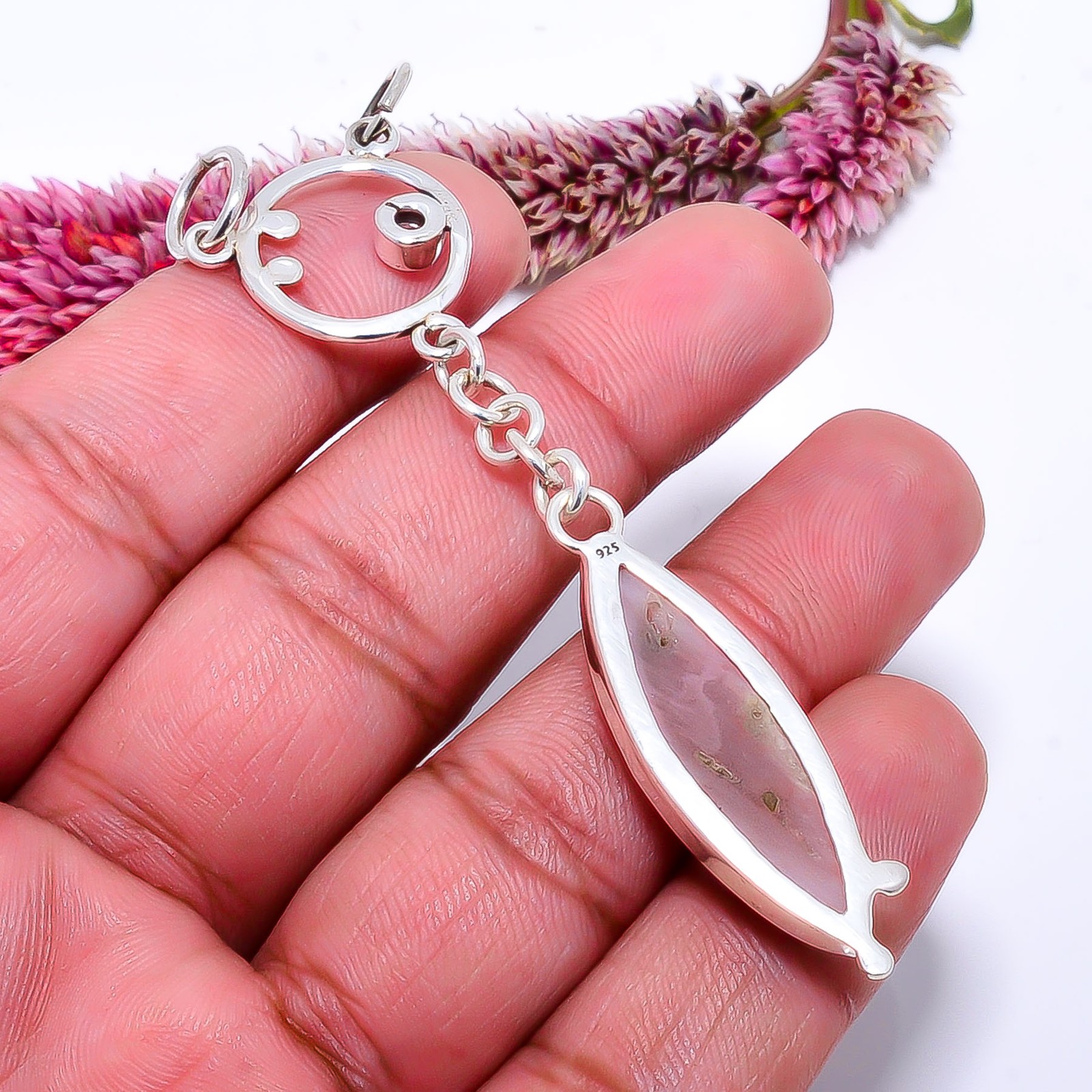 Pink Opal – Peru & Pink Kunzite 925 Solid Silver Two Tone Pendant 2.89″ P1037118