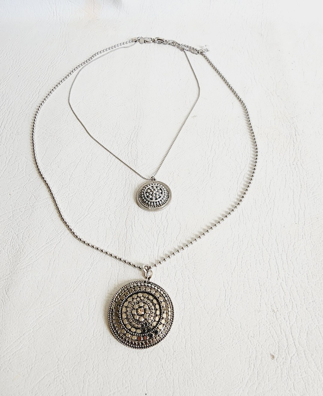 Chico’s Roxi Double Medallion Pendant Ball Beaded Necklace 32 To 36″