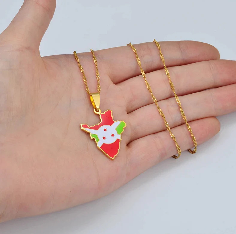 Burundi Map with Flag Pendant Necklace