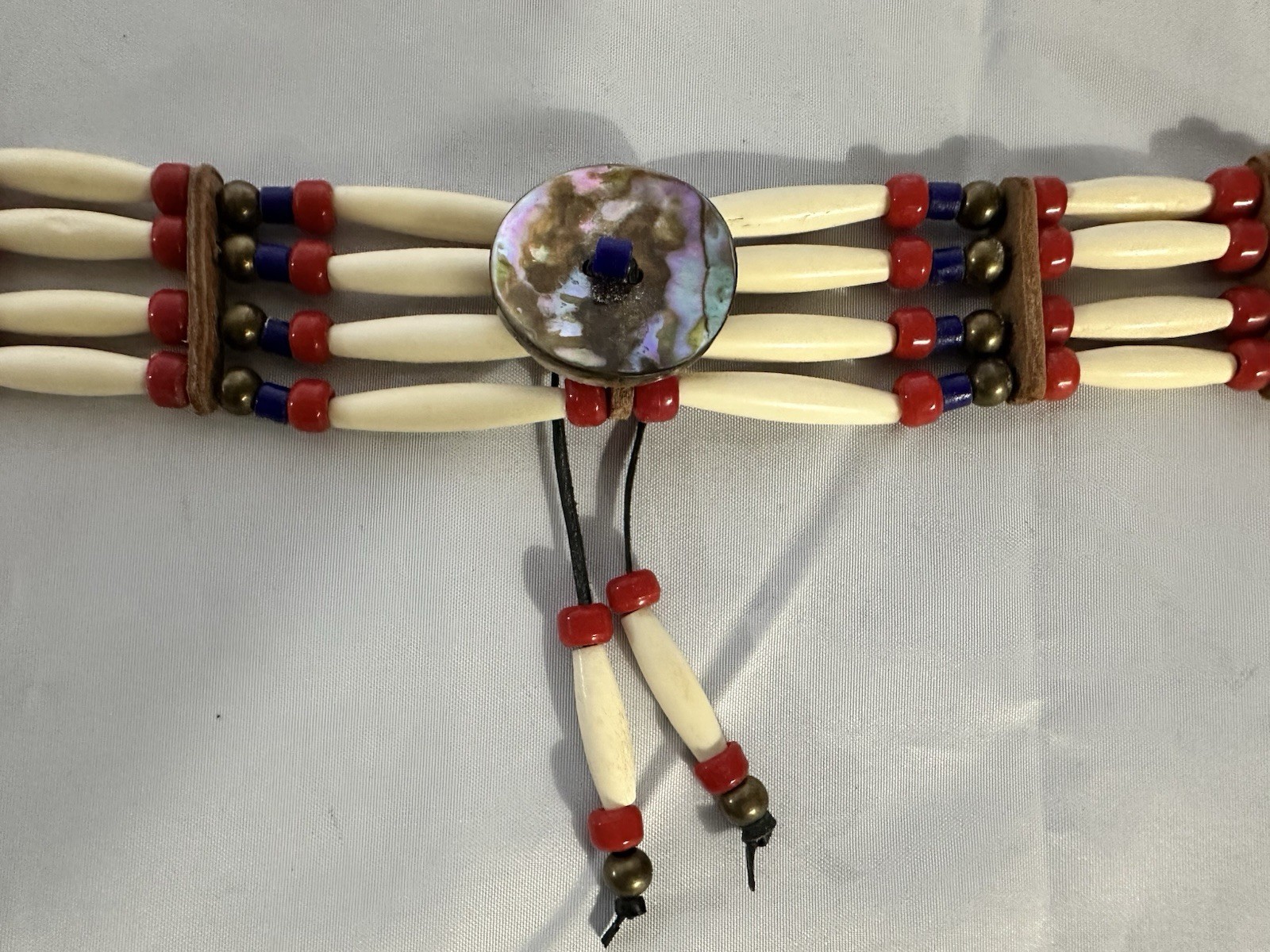 Handmade Native American Style Hair Pipe Choker Abalone Shell Beaded Necklace