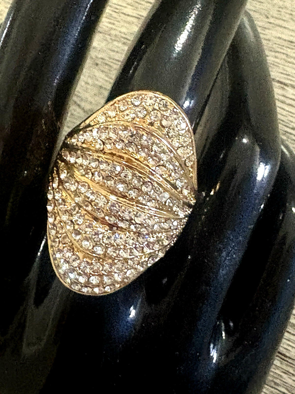 Bold Stretch Full Finger Multi Row CZ Accents Gold Tone Finish Ring Fits All