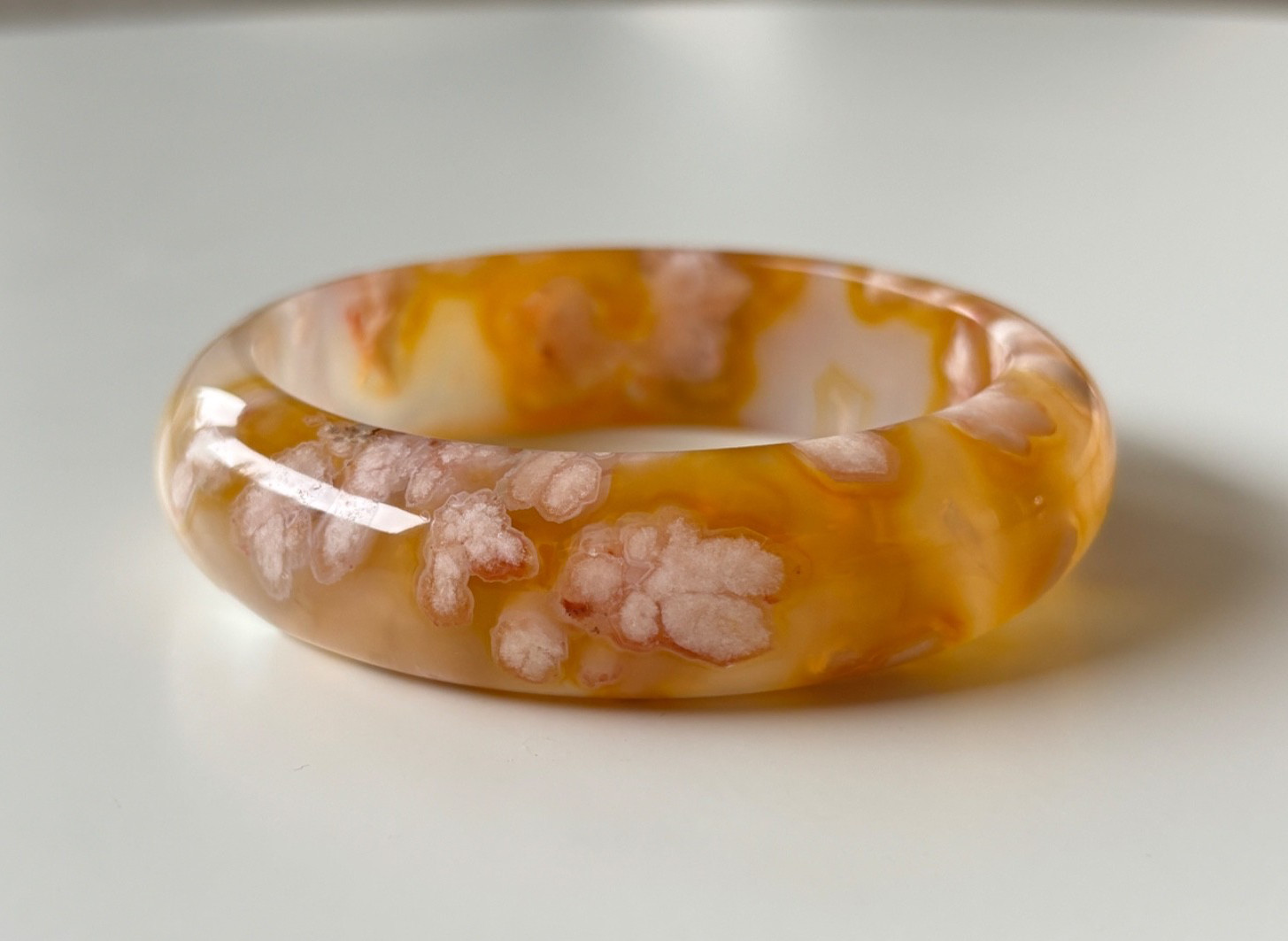 61mm Natural Cherry Blossom Agate Bangle Sakura Flower Quartz