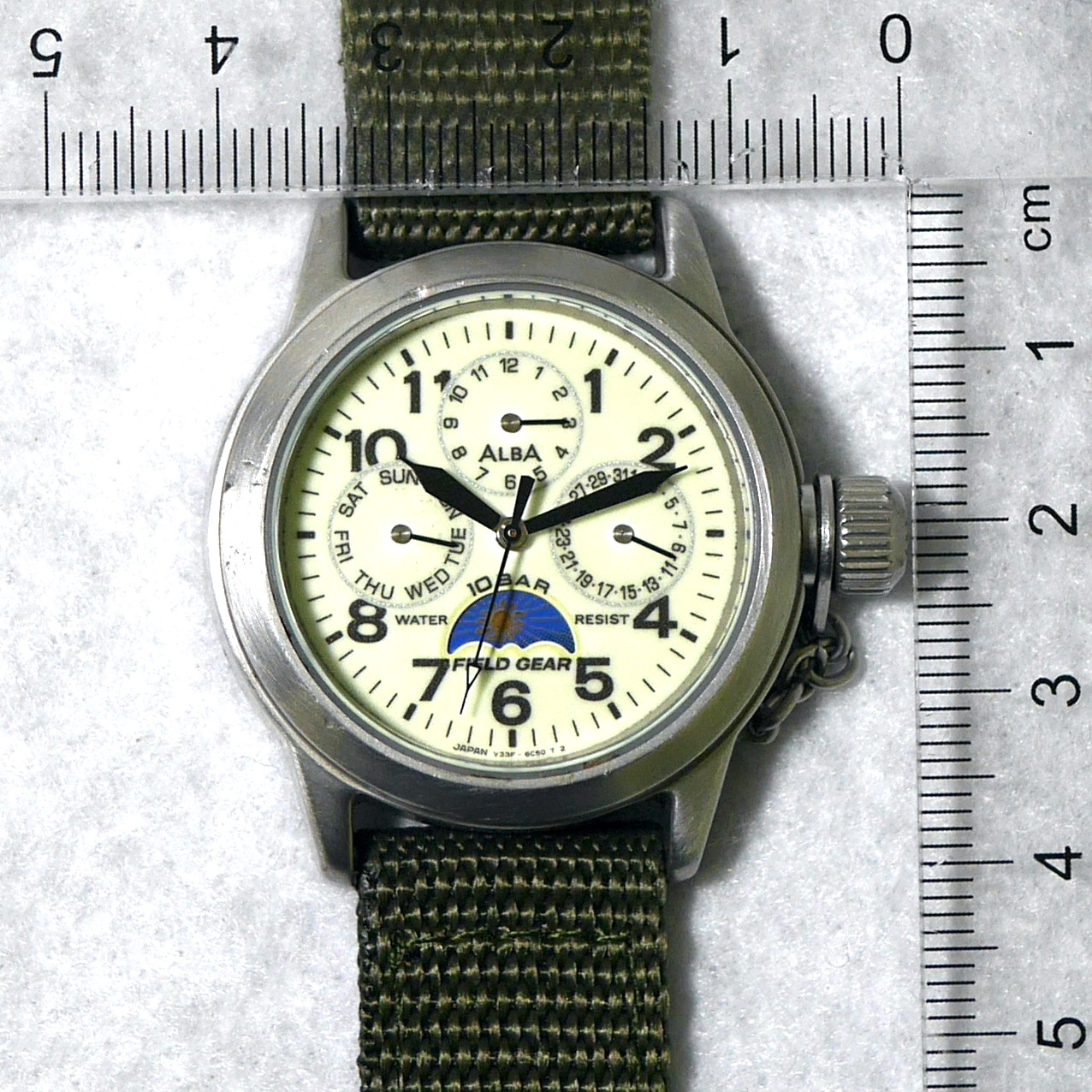 SEIKO ALBA FIELD GEAR V33F-6C50 Sun&Moon Triple Calendar Men’s Watch 1996 Japan