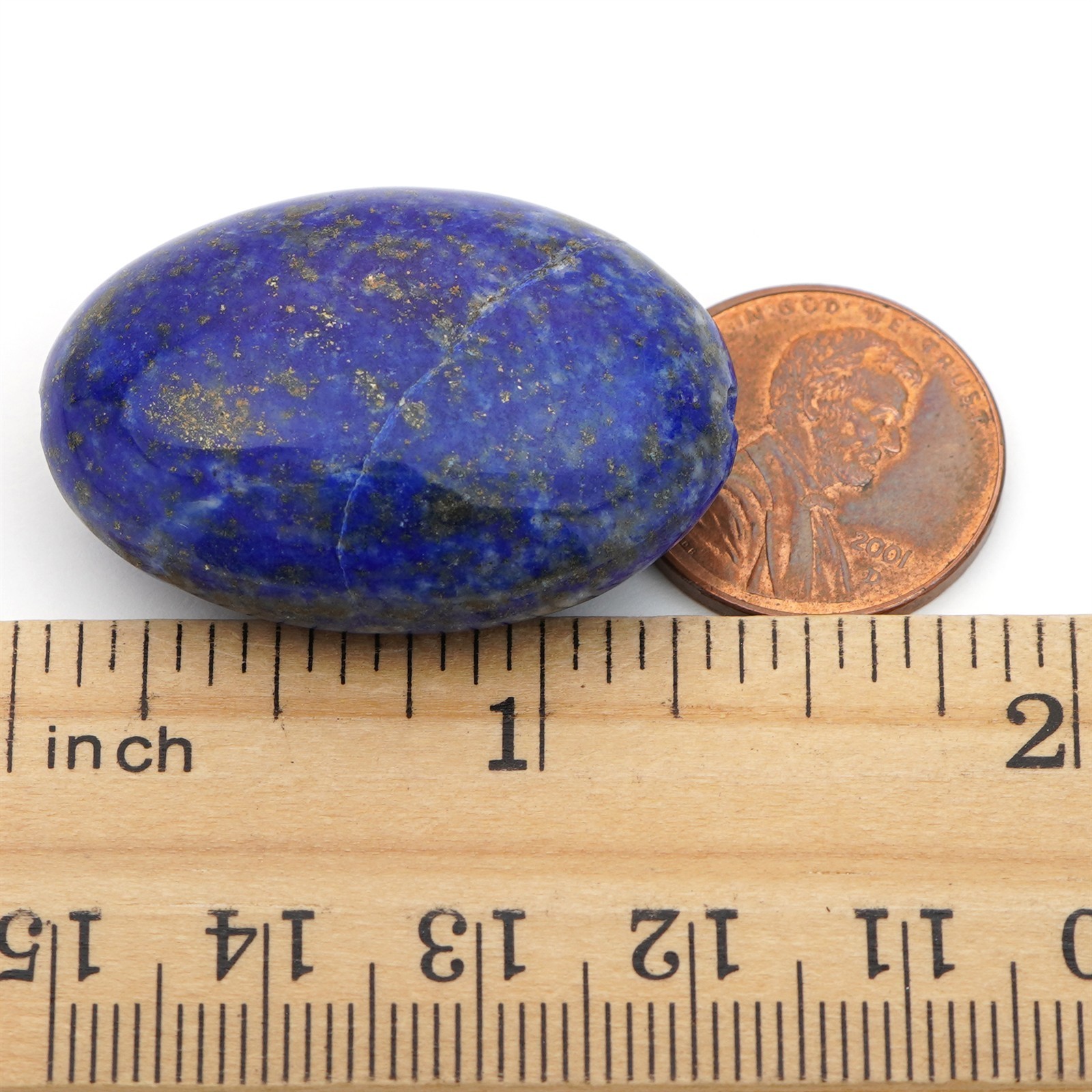 Large polished flat oval blue lapis lazuli bead semiprecious stone 33mm