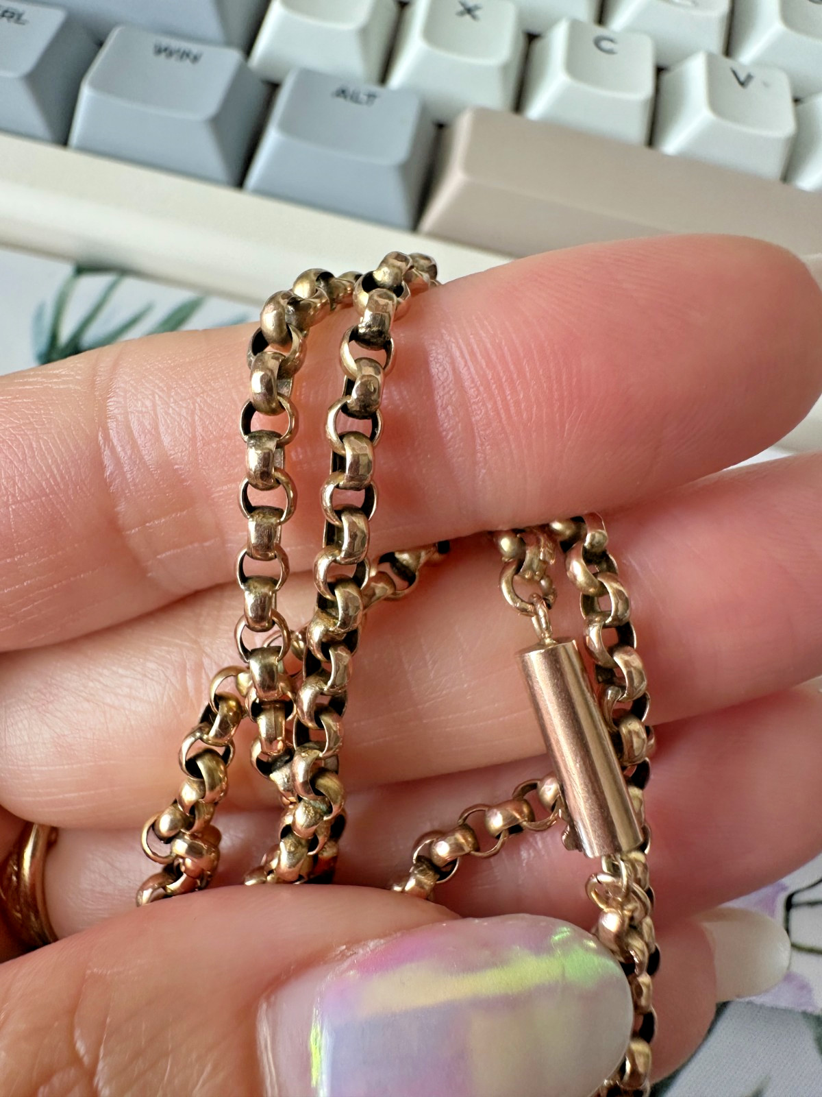 Antique 9ct/9k Rose Gold Rolo Chain.Neckalce 16 in 6.2 g , 3mm link