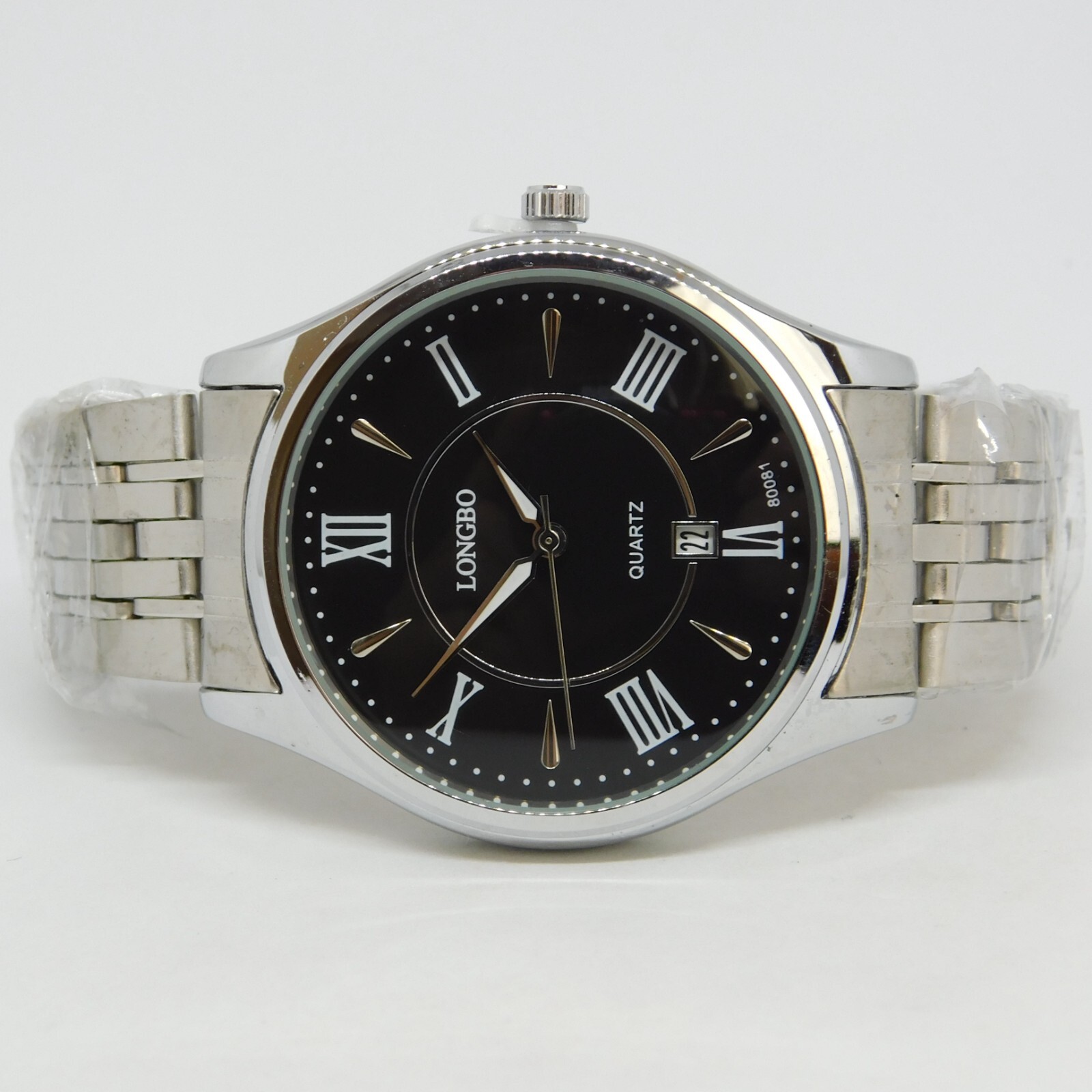 LONGBO 80081G Silver Tone Quartz Analog Men’s Watch Sz. 7 3/4″ New Battery