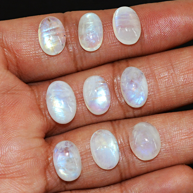 36.30 Cts / 9 Pcs Earth Mined Untreated Blue Flash Moonstone Oval Shape Gems Lot