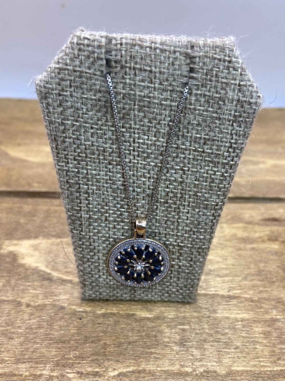 Vintage Ross Simons Black Spinel Two-Tone Sterling Silver Pendant Necklace 20”