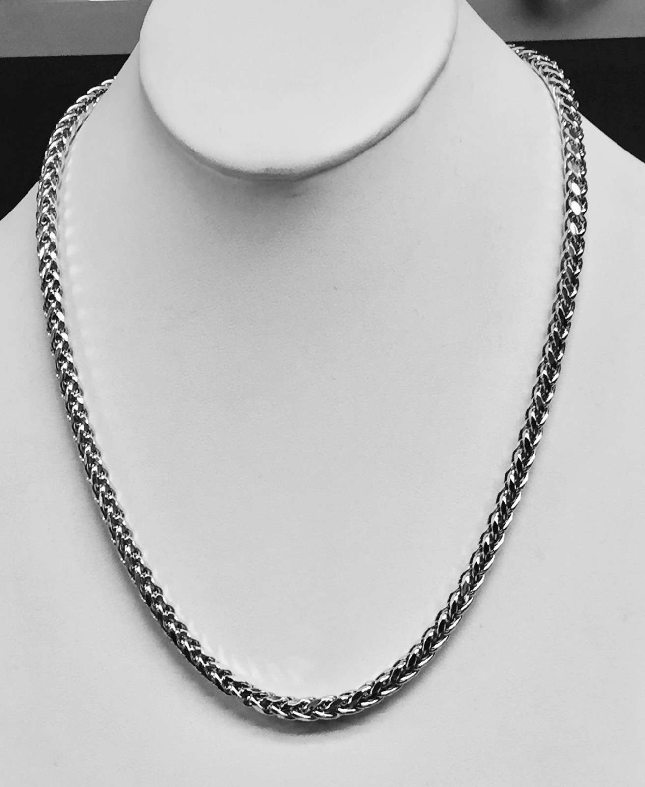 925 Sterling Silver 24″ Basket Rope Round Wheat Link Chain Necklace 21 grams