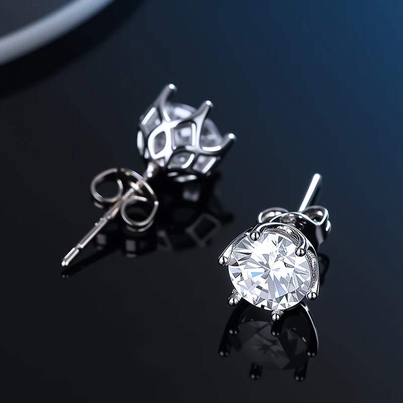 100% Real Sterling Silver S925 Moissanite Stud Earrings D VVS1 Pass GRA Test