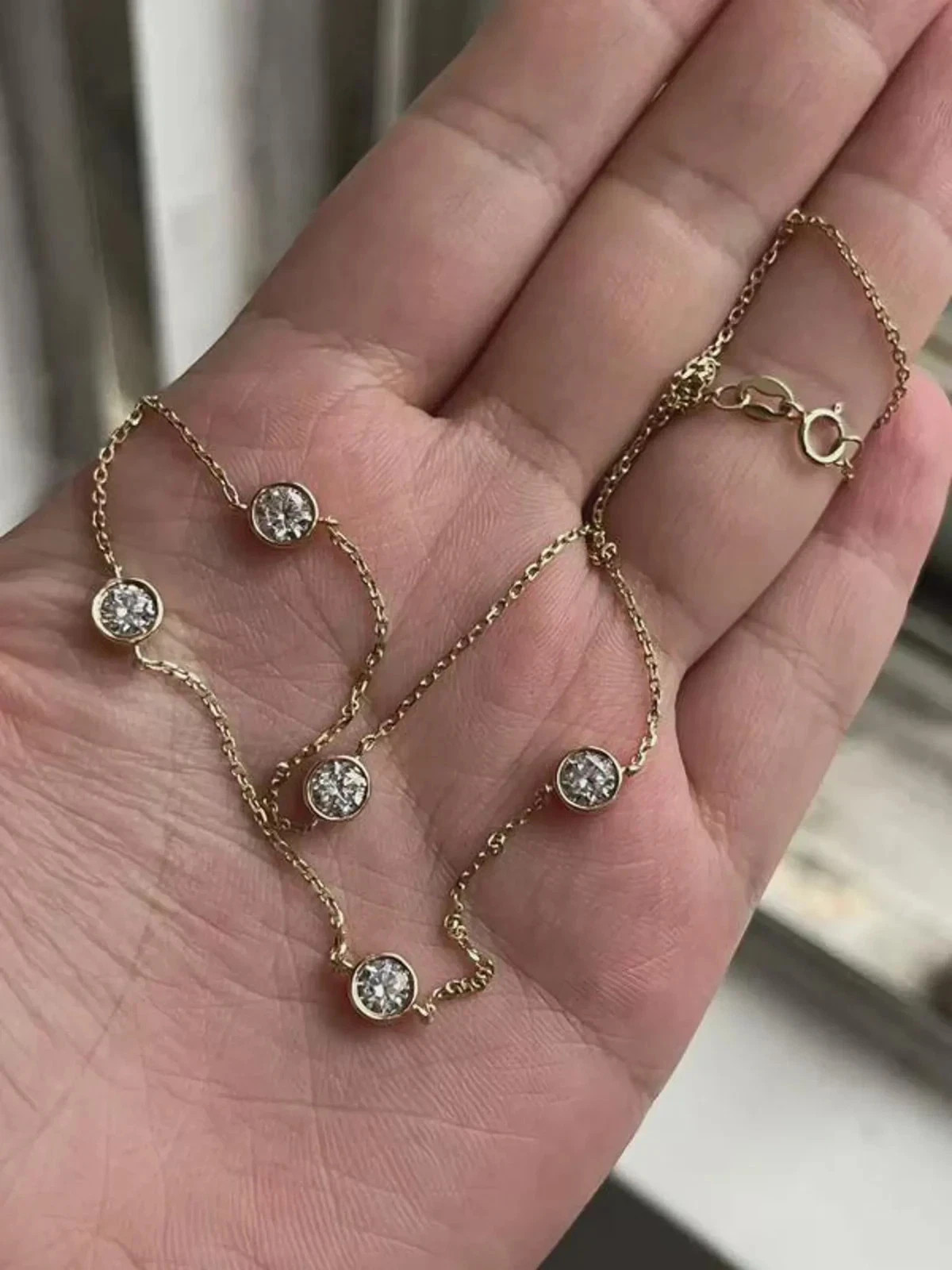 2.5CT Round Cut F-VS1 Lab Grown Diamond Station Pendant Necklace 14K Yellow Gold