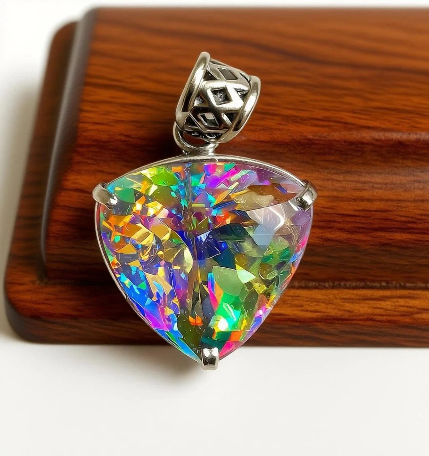 Natural 90 Ct Mystic Topaz Trillion Cut 925 Solid Silver Pendant Gemstone
