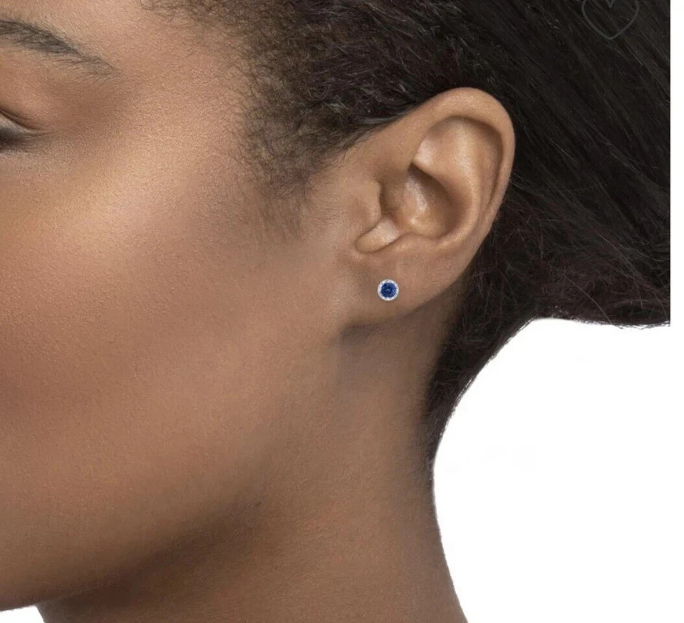 Round Cut Lab Created Blue Sapphire Women’s Stud Earrings 14k White Gold Plated