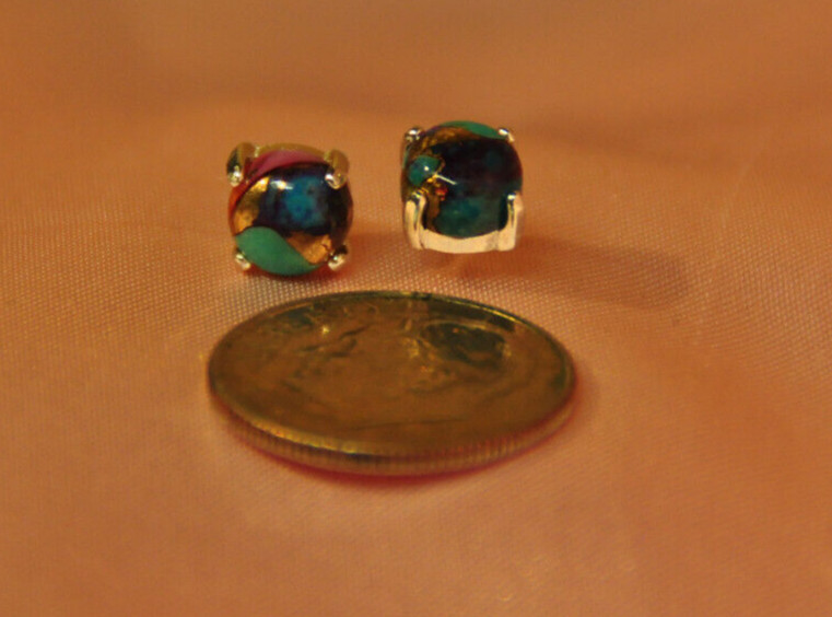 DALIHA COPPER TURQUOISE MULTI COLORED CABOCHON ROUND SHAPE 6MM STUDS