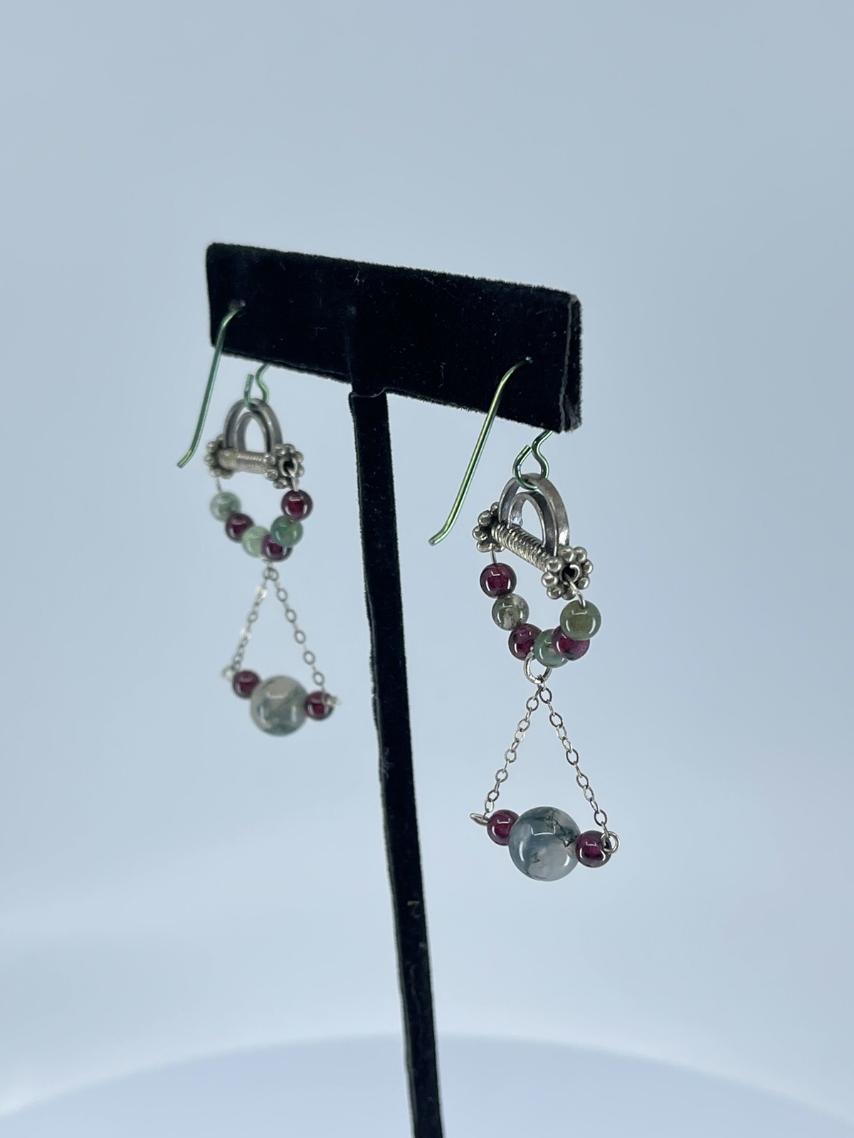 Sterling Silver Dangle pierced Earrings small lightweight round polished stones