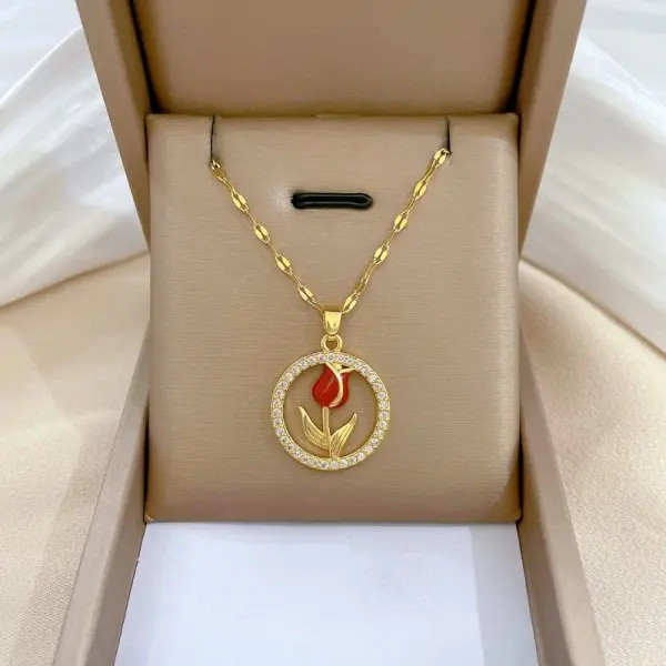 Butterfly Flower Clavicle Necklace Women Stainless Steel Zircon Tassel