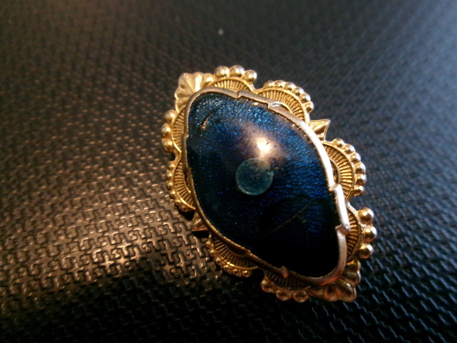 VINTAGE FREIRICH BLUE CABOCHON STATEMENT PIN BROOCH SEE DETAILS