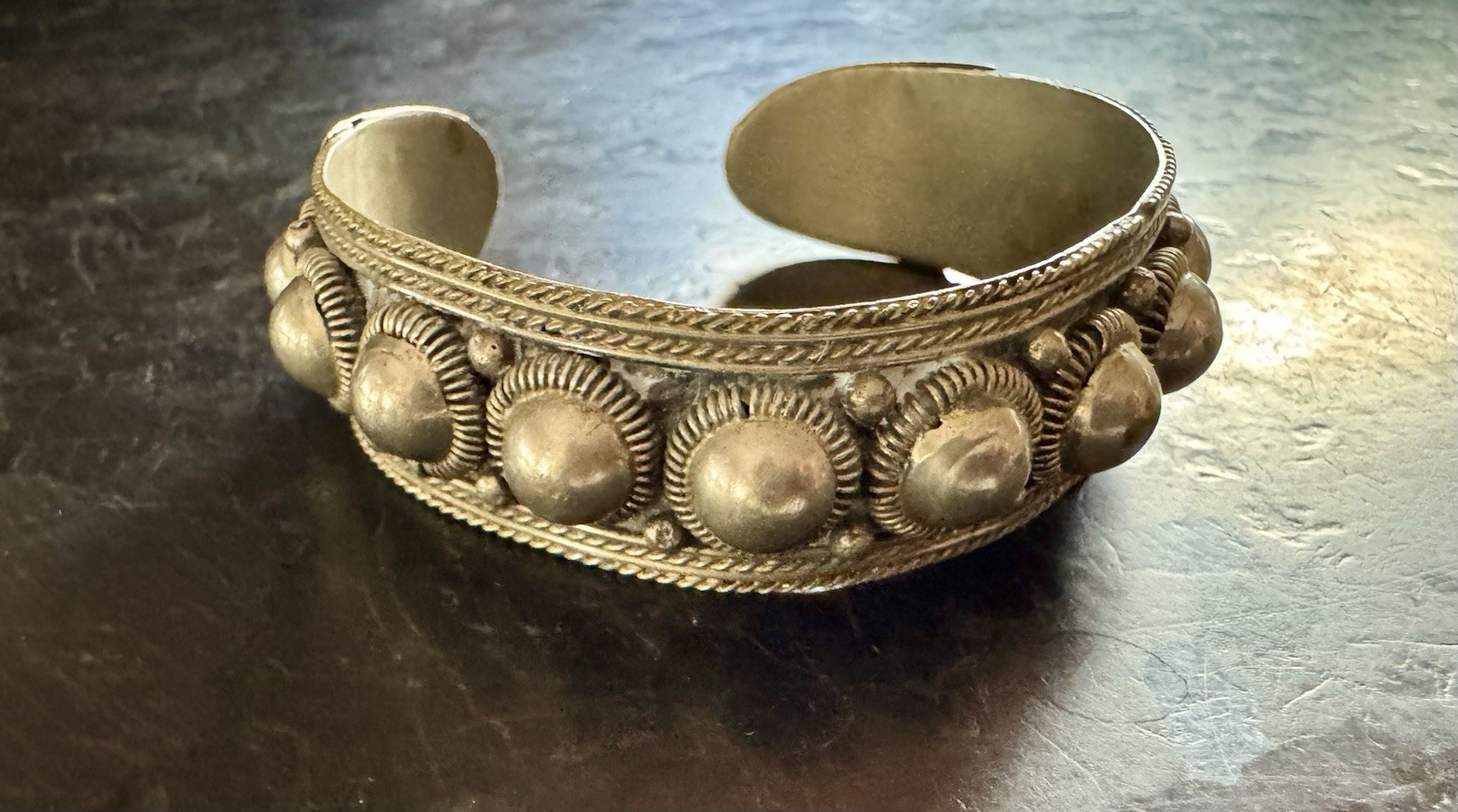 Vintage Siam Sterling Silver Textured Cuff Bracelet