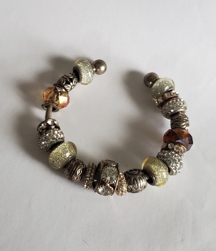Rhinestone Beaded Charm Cuff Bracelet