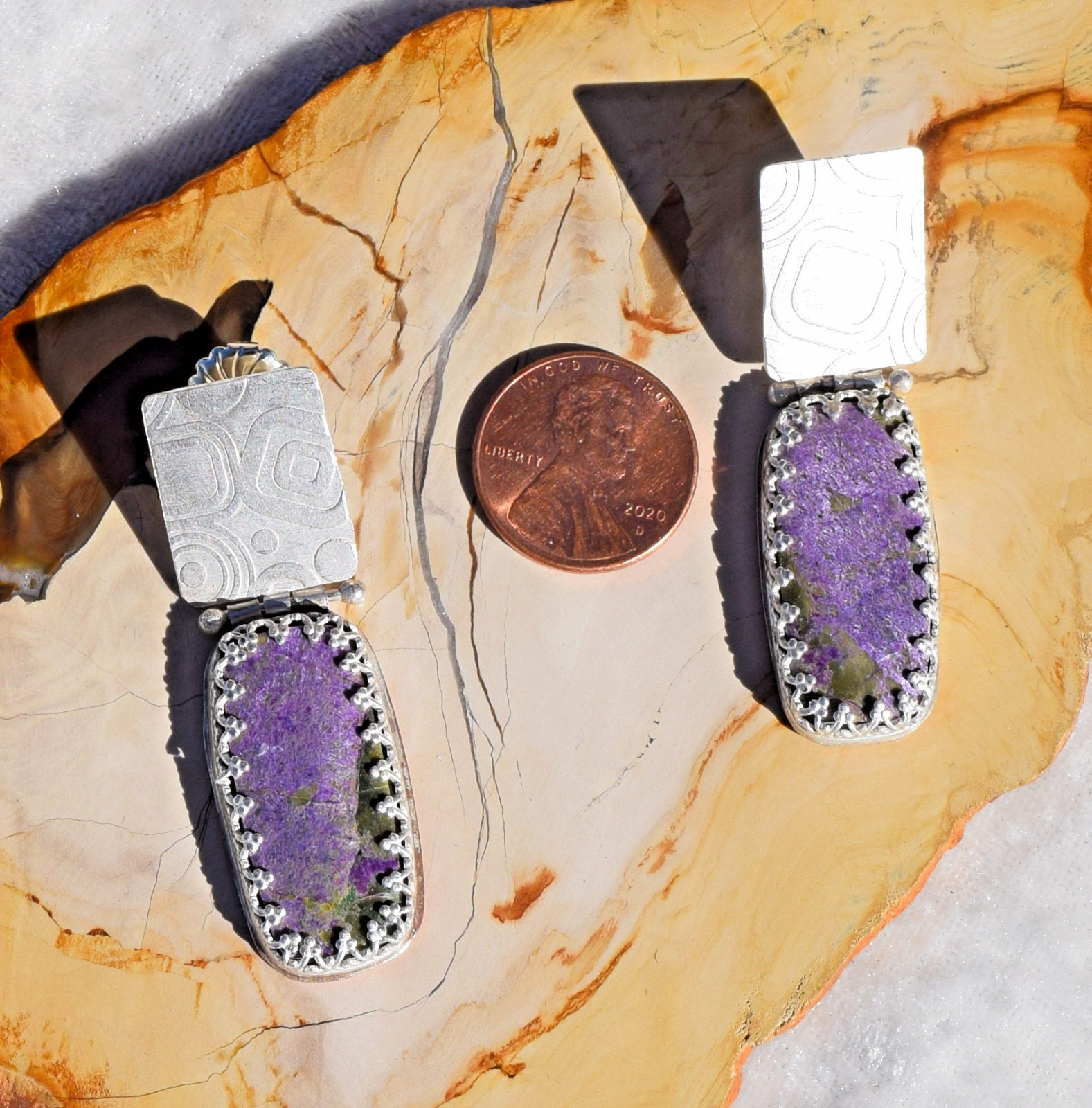Sugilite Hinged Moving Swaying 925 Sterling Silver Stud Earring Geometric Design