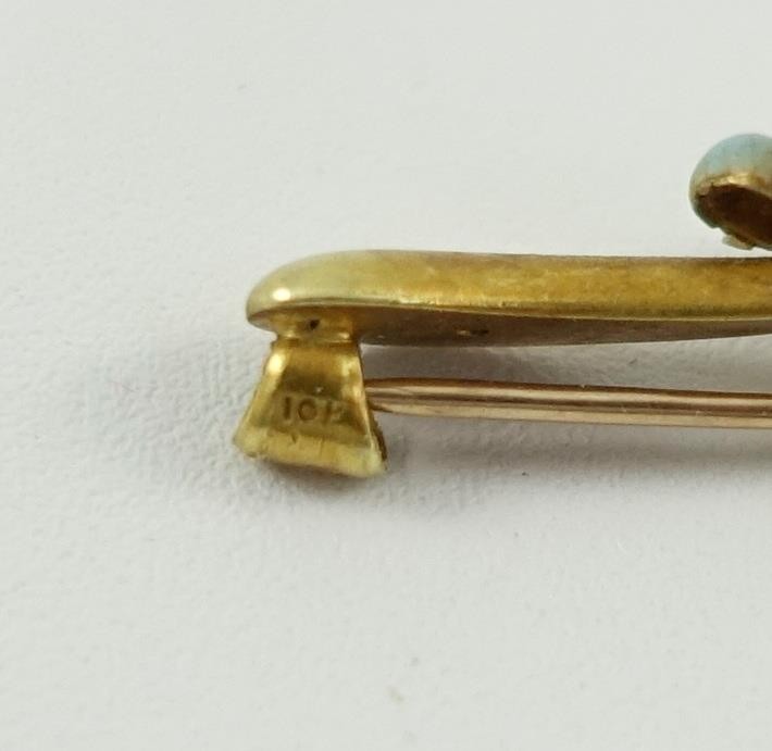 10K yellow gold ladies vtg antique 1″ bar pin w/ pearl 1.1g
