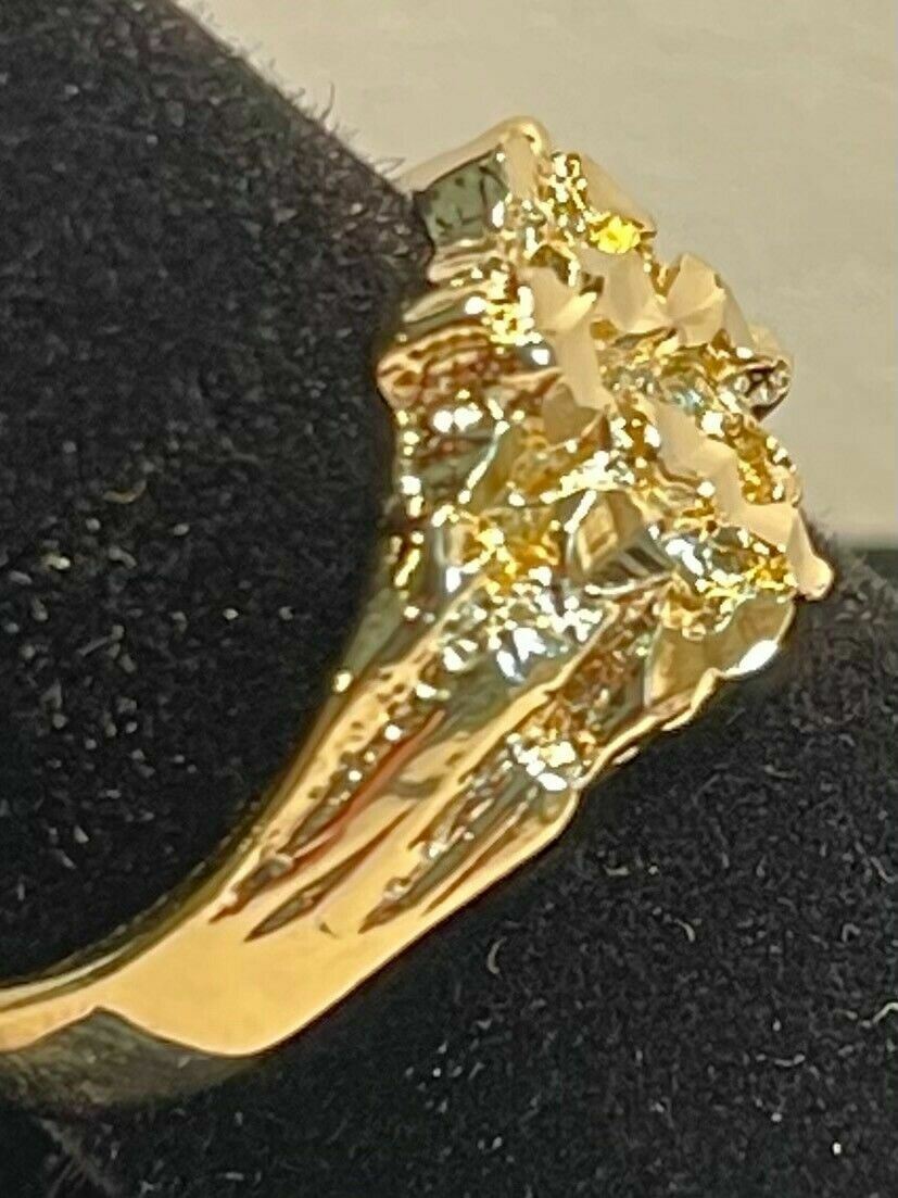 MENS,BOYS 14 KT GOLD PLATED DESIGNER NUGGET R4, SQUARED OFF RING SIZES 4-10