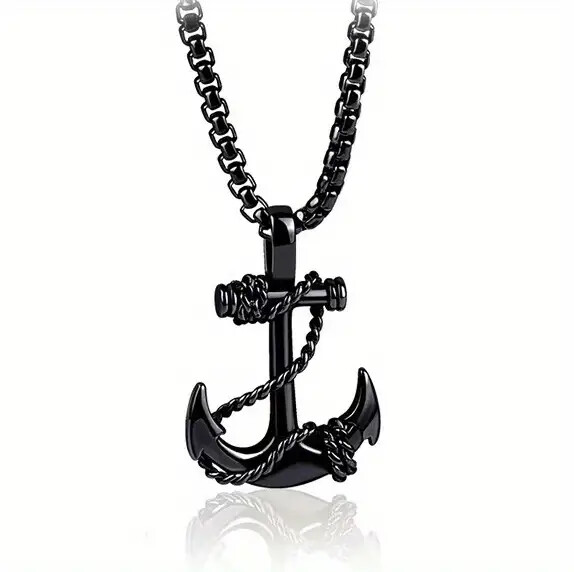 Ships Anchor Alloy Pendant Wrap Necklace Gold Black Or Silver