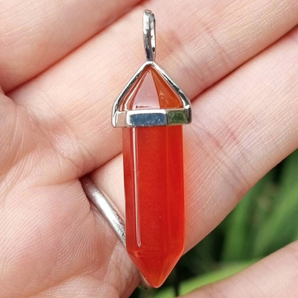 Carnelian Crystal Pendant Sterling Silver Necklace Double Point Chakra Gemstone