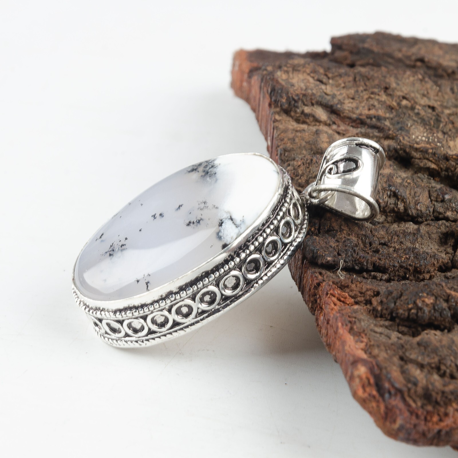 Natural Milky Stone Gemstone 925 Sterling Silver Pendant Vintage For Women