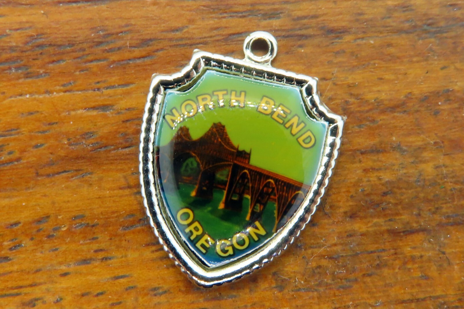 Vintage sterling silver NORTH BEND OREGON STATE TRAVEL SHIELD charm 34-18