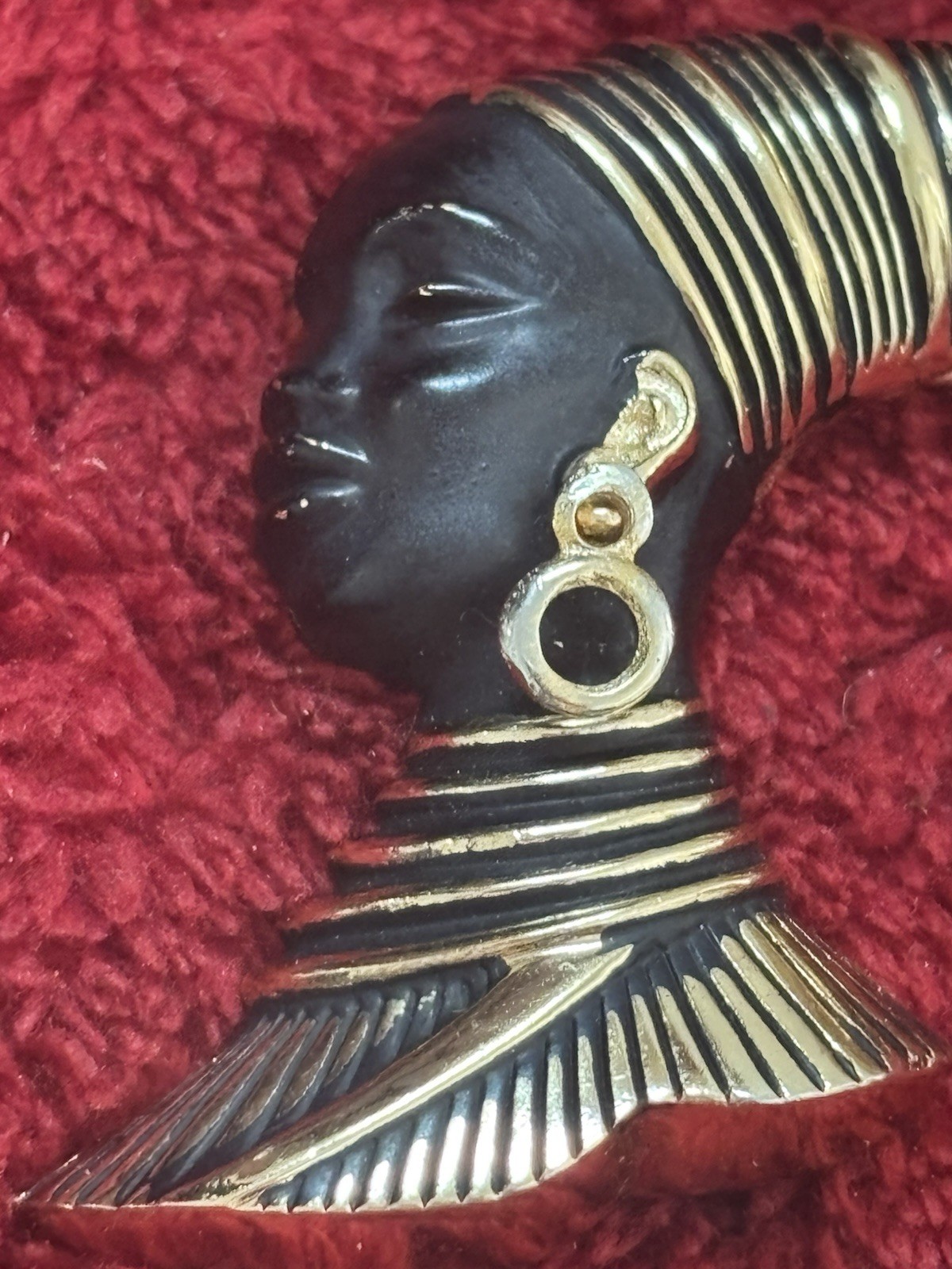 Black & Gold Vintage Blackamoor Style Head Bust Brooch Pin – Tribal Woman