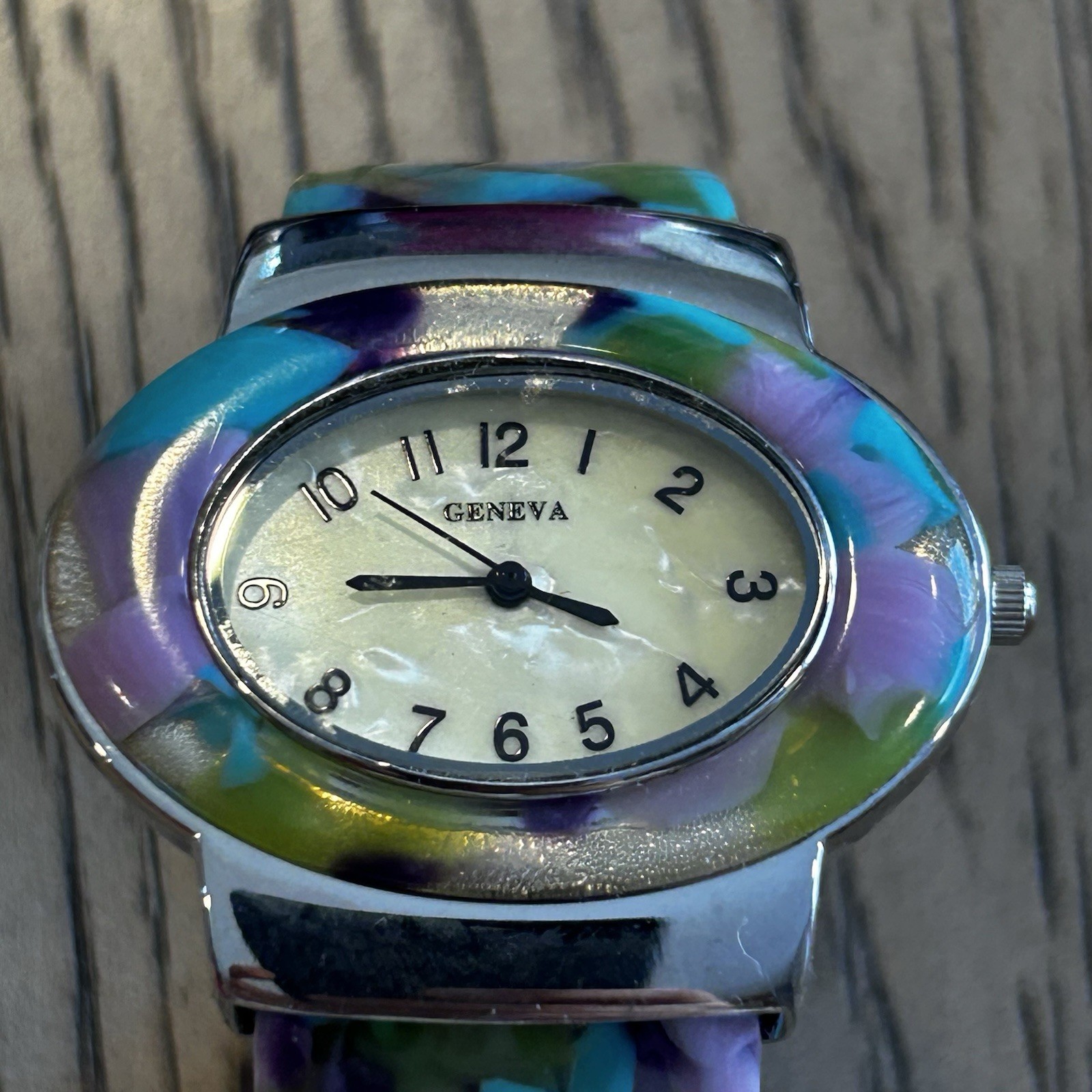 Geneva Multicolor Resin Cuff Bracelet Watch Y2K Quartz Model 574