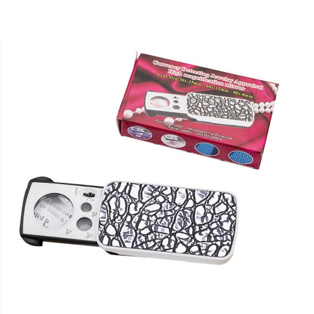 30X 60X 90X Portable Slide LED Light Jewelry Magnifying Glass Magnifier Loupe D