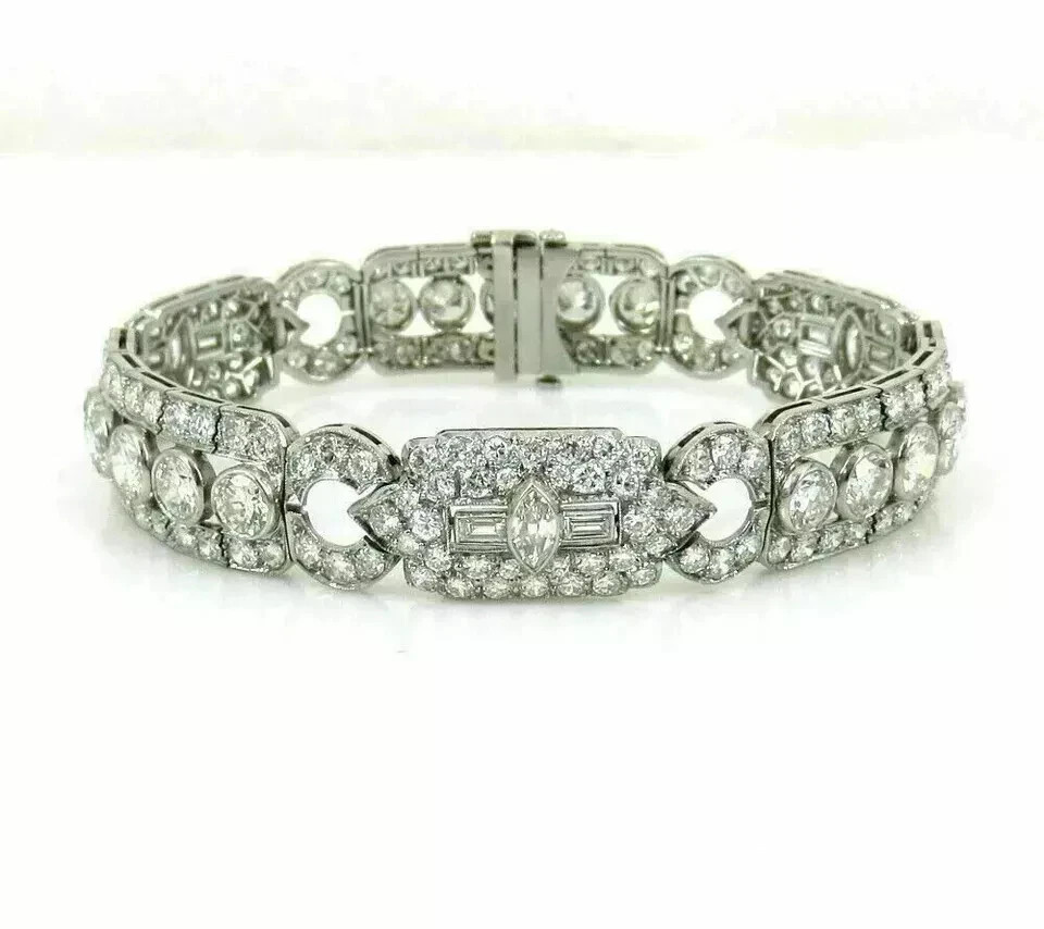 15Ct Art Deco Marquise Cut Lab Created Diamond Bracelet 14K White Gold Plated