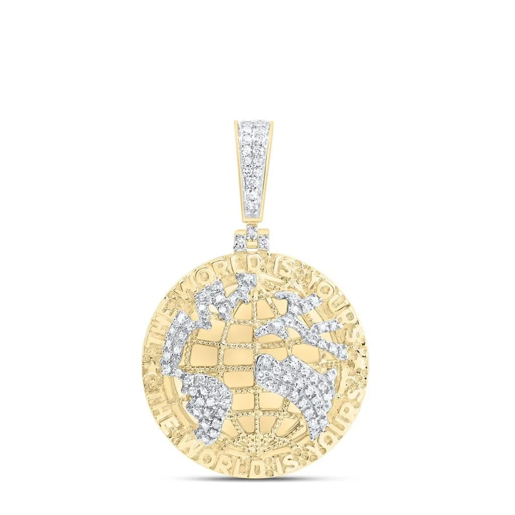 925 Silver Gold Plated Genuine Diamond “THE WORLD IS YOURS” Pendant 1/3 CTW