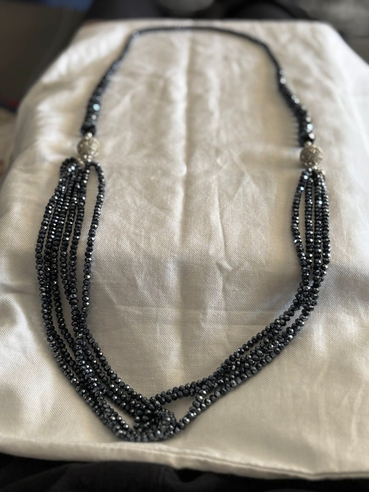 Susan Graver Black Aurora Crystal 2-in-1 Convertible Necklace Magnetic Clasp