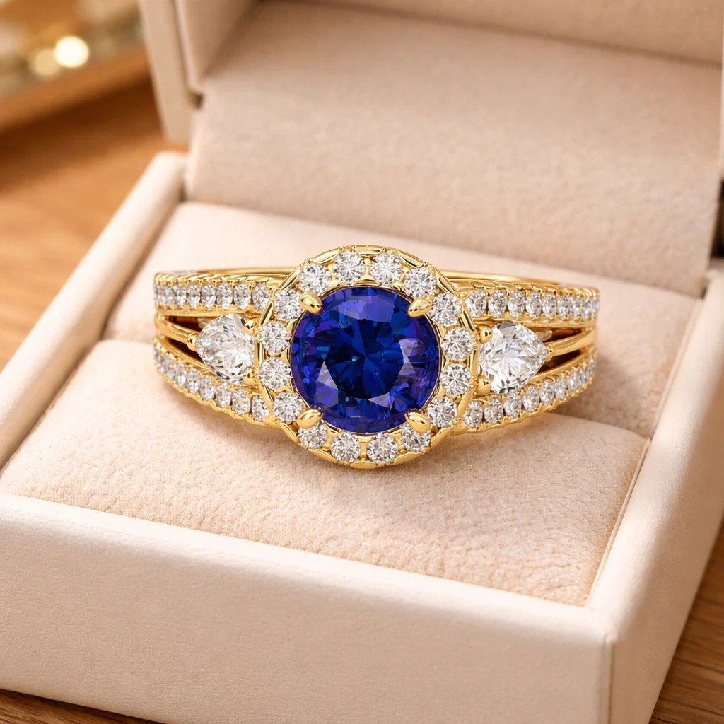 3.00 Ct Round Cut Natural Sapphire & Diamond Wedding Ring 14K Yellow Gold Sz 7